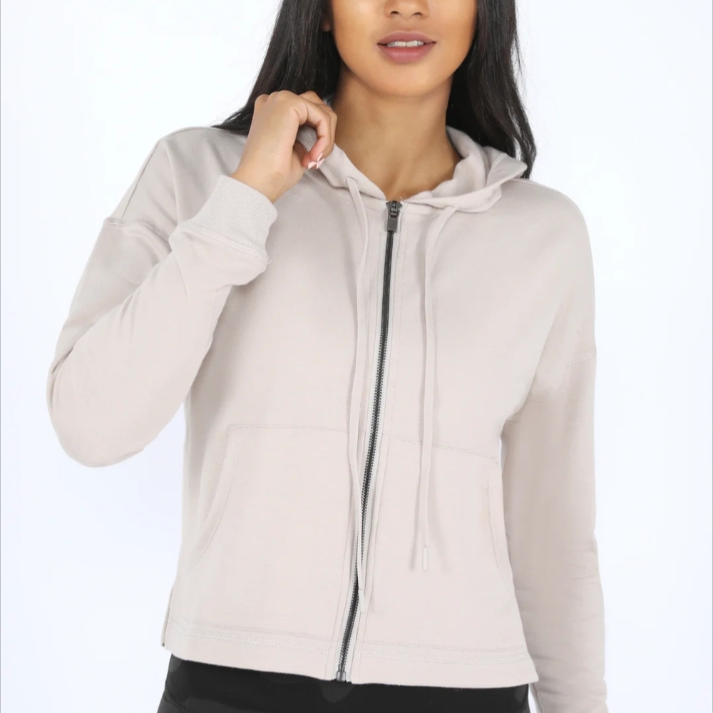 90 Degree By Reflex Light Beige Zip-Up Hoodie